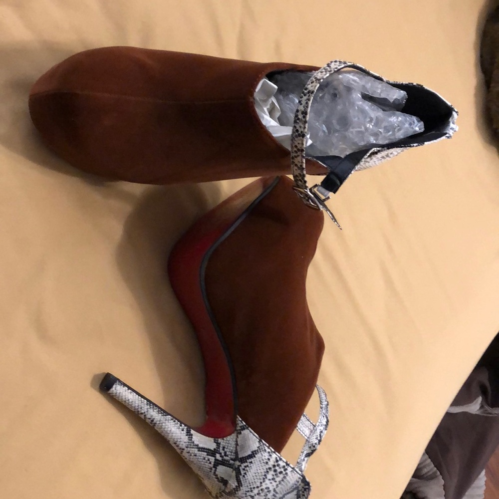 brown suede snake print  heel.
